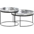 FineBuy Couchtisch 2er Set Metall Hammerschlag Satztisch Rund, Sofatisch abnehmbares Tablett, Tabletttisch Sofa 2 teilig Modern, Runder Beistelltisch