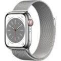 Apple Watch Series 8 (GPS + Cellular) 41mm Edelstahlgehäuse silber, Milanaisearmband silber