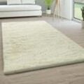 Paco Home - Hochflor Teppich Wohnzimmer Fellteppich Kunstfell Shaggy Flauschig Einfarbig 120x170 cm, Weiß