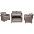 HHG - xxl Poly-Rattan Garnitur 089, Balkon-/Garten-/Lounge-Set Sitzgruppe, Sofa Sessel mit Kissen Spun Poly grau-braun