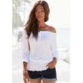 LASCANA Carmenshirt weiß Gr. 36/38 für Damen. Mit Carmenausschnitt. Figurumspielend