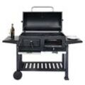 Holzkohlegrill MCW-K94, Grillwagen Standgrill BBQ Gartengrill mit Deckel Ablage, Stahl Emaille 110x153x60cm schwarz