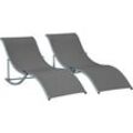 2er Set Sonnenliege Gartenliegen Stoffliege Relaxliege ergonomisch Aluminium Texteline Dunkelgrau 165 x 61 x 63 cm - Dunkelgrau - Outsunny