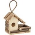 Vogelhaus zum Aufhängen, klassisches Vogelhäuschen aus Holz, handgemachte Vogelvilla zur Dekoration, natur - Relaxdays
