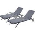 2er-Set Sonnenliege HHG-284, Relaxliege Gartenliege, Poly-Rattan schwarz Kissen dunkelgrau