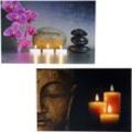 2er-Set LED-Bild Leinwandbild Leuchtbild Wandbild 40x60cm, Timer Buddha + flackernd