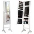 GOPLUS Schmuckschrank mit Standspiegel, Spiegelschrank Makeup Schmuck mit Regal & Kasten, Stehende Schmuckregal mit Bling-Design (Weiss)