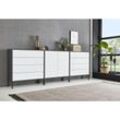 Sideboard Mailand Set 4, grifflos, Metallfüße, Anthrazit/ Weiß - Grau - Bmg Möbel