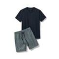 Shorty-Pyjama mit gewebter Hose - Petrol/Gestreift - Gr.: S