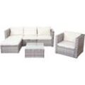 Poly-Rattan-Garnitur Busto, Gartengarnitur Sitzgruppe Sofa Lounge-Set grau, Kissen creme