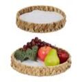 Relaxdays - Obstschalen im 2er Set, Dekokörbe für Obst, Brot uvm., aus Wasserhyazinthe, Tischdeko im Boho-Stil, natur