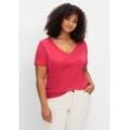 T-Shirt mit V-Ausschnitt, magenta, Gr.56/58