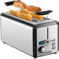 Toaster Langschlitz 4 Scheiben Toastautomat xxl Toaster 1500 Watt 6-Stufen Bräuneregler Brötchenaufsatz Auftau-Funktion Krümmelschublade Edelstahl