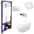 Hänge Wand Dusch WC Taharet/Bidet Funktion + KOMPLETTE SET Toilette Spülrandlos - Weiß