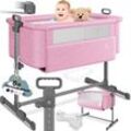 Zustellbett Hubi 3in1 Baby Beistellbett Reisebett Babybett mit weich Matratze mit Rollen Kinderbett 5-fach Höhenverstellung Faltbar Rosa - Kesser