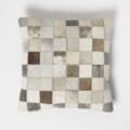 Fellkissen 45 x 45 cm kariert - Patchwork Kissen aus Fell & Leder mehrfarbig-grau - Homescapes