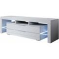 Lowboard Stehend mit LED TV-Schrank Fernsehtisch Stehend TV Möbel TV-Ständer 2 Schubladen 145x45x35cm Modell Selma Weiss Glanz