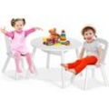 Kindersitzgruppe mit 1 Holztisch und 2 Stühlen, Kindertisch mit Netztasche, Sitzgruppe für Kleinkinder & Maedchen & Jungs, Kindermoebel-Set (Weiss)