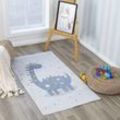 Surya - Teppich für Kinder Waschbar Kinderzimmer Spielteppich Dino Design Pastell Creme Blau Weiß 80 x 150 cm