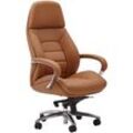 Finebuy - Design Bürostuhl Bezug Echtleder Caramel Schreibtischstuhl bis 120 kg, xxl Design Chefsessel höhenverstellbar, Drehstuhl ergonomisch mit