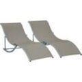 2er Set Sonnenliege Gartenliegen Stoffliege Relaxliege ergonomisch Aluminium Texteline Hellgrau 165 x 61 x 63 cm - Outsunny