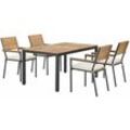 Juskys Akazienholz Gartengarnitur Rhodos - Tisch, 4 Stühle & Auflagen - Holz Gartenmöbel Set 5-teilig - Balkonmöbel -Outdoor Möbel Natur & Schwarz