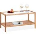 Beistelltisch, Wohnzimmertisch mit Glasablage, hbt 40x80x40 cm, Ablagetisch Walnussholz, Kaffeetisch, natur - Relaxdays