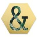 K&l Wall Art - Hexagon Alu-Dibond Poster & Gold Metalloptik Schriftzug Dschungel Retro Deko Buchstaben und Zeichen 25x21cm - gold