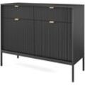 Vellore Sideboard Kommode 2-türig mit 2 Schubladen, Schwarz mit geriffelten Fronten, 104 cm - Selsey