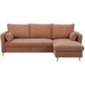 Eck-Schlafsofa mit Stauraum 3/4-Sitzer Stoff in Terracotta und helles Holz DRISS