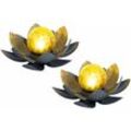 2er Set led Solar Außen Lampen Lotus Blumen Garten Beleuchtung Seerosen Design Leuchten 25 cm