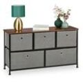 Kommode, HxBxT: 54,5 x 100 x 30 cm, Sideboard Stoff & Stahl, 5 Schubladen, Industrial Flurkommode, grau/braun - Relaxdays