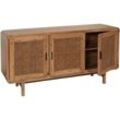 Sideboard HHG 018, Schrank Kommode Highboard Anrichte, Staufächer, Rattan Akazie Massiv-Holz gebeizt 82x160x45cm 38kg