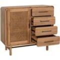 Kommode HHG 017, Schrank Sideboard Highboard, Staufächer Schublade, Rattan Akazie Massiv-Holz gebeizt 101x109x45cm 44kg