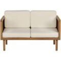 Beliani - 2-Sitzer Gartensofa Hellbraun Akazienholz mit Armlehnen Auflagen Beige Stoff Rustikal Modern Outdoor Terrasse Garten Balkon Möbel