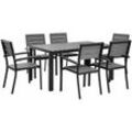 Gartenmöbel Set Grau und Schwarz Aluminium Kunstholz 7-Teilig 6-Sitzer Tisch 150 x 90 cm und 6 Stühle Modern für Terrasse Outdoor Ausstattung