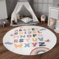 Teppich Kinderzimmer Kinderteppich Kurzflor Rutschfest Herzen Sonne Regenbogen 120 cm Rund, Bunt - Paco Home