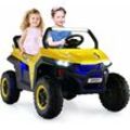 Costway - 2 Sitzer Kinderauto mit 2,4G Fernbedienung, 12V Kinder utv mit Musik und Scheinwerfer, Jeep Auto 2-4 km/h, für Kinder ab 3 Jahren Gelb