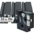 50x Schriftband-Kassette kompatibel mit Dymo LabelManager 210D, 260P, 280, 160, 220P, 150, 200, 100 Plus Etiketten-Drucker 6mm Schwarz auf Weiß - Vhbw