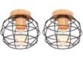 2x Metall Hölzern Deckenlampe E27 Lüster Käfig Design Retro Deckenleuchte für Wohnzimmer Schlafzimmer Café Restaurant Badezimmer Schwarz