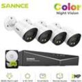 Sannce - 8CH Videoüberwachungssets dvr 1080P hd 4 Bullet Kamera Voll Farbe Nachtsicht Fernüberwachung Sicherheit Überwachung System - 2TB hdd