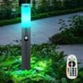 Gartenlampe mit Bewegungsmelder anthrazit Gartenstehlampe Edelstahl E27 Wegeleuchte Garten, 3 Sensoreinstellungen Fernbedienung dimmbar, 1x rgb led