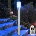 Gartenlampen Außen silber Außenlampe Stehleuchte Wegeleuchten, Fernbedienung dimmbar, Edelstahl Metall weiß klar, IP54, 1x rgb led 8,5W 806Lm