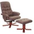 Relaxsessel HHG 320, Fernsehsessel Liegesessel TV-Sessel mit Hocker Wildlederimitat braun