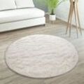 Paco Home - Hochflor Teppich Wohnzimmer Fellteppich Kunstfell Shaggy Flauschig Einfarbig Ivory (Creme), 80 cm Rund