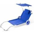 Sonnenliege Klappbar mit Dach Strandliege mit Rollen Tasche Outdoor Klappliege Liegestuhl abnehmbarer Sonnenschutz Liegestuhl 115kg blau - Casaria