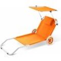 Sonnenliege Klappbar mit Dach Strandliege mit Rollen Tasche Outdoor Klappliege Liegestuhl abnehmbarer Sonnenschutz Liegestuhl 115kg orange - Casaria