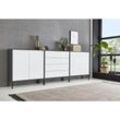 Sideboard Mailand Set 5, grifflos, Metallfüße, Anthrazit/ Weiß - Grau - Bmg Möbel