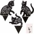Mumu - Katzen-Gartendekoration, 3 Stück Metall-Katzensilhouette mit festem Ständer, schwarze Osterkatzen-Dekoration für Rasen, Veranda, Hof,
