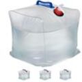 Wasserkanister 4er Set, 20 l, faltbar, Zapfhahn, Griffe, Camping Kanister, BPA-freier Kunststoff, transparent - Relaxdays